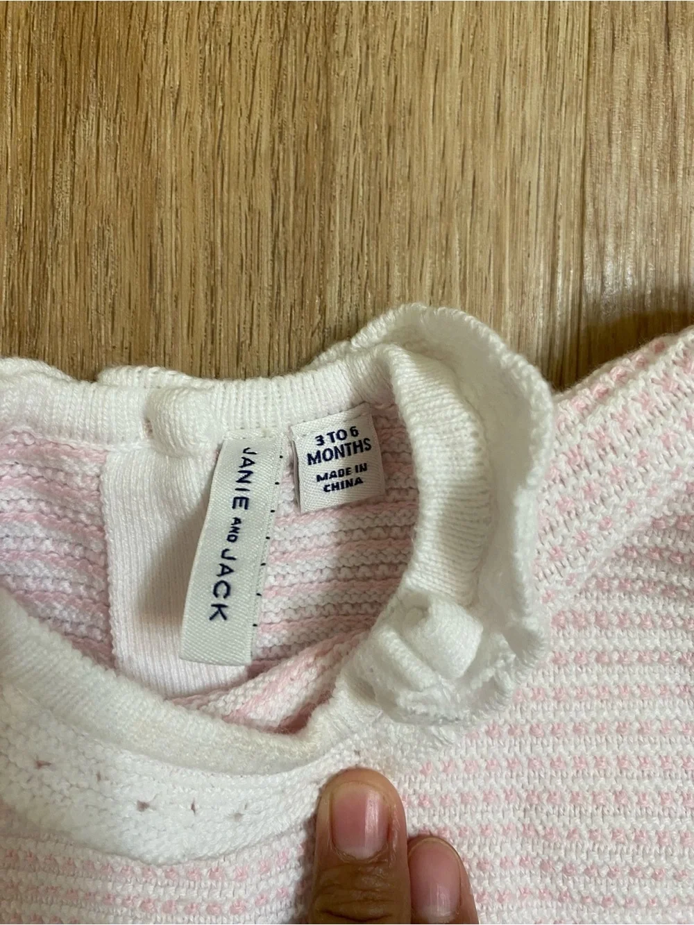 Janie and Jack Pale Pink Knit Short Sleeve Tee with White Scalloped Collar